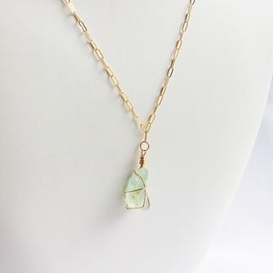 Adjustable Gold Fill Raw Aquamarine Wire Wrapped Stone Pendant Necklace